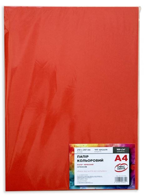 Папір кольоровий A4 Офіс Центр 160г/м Intensive 100арк OC-CO44160 червоний